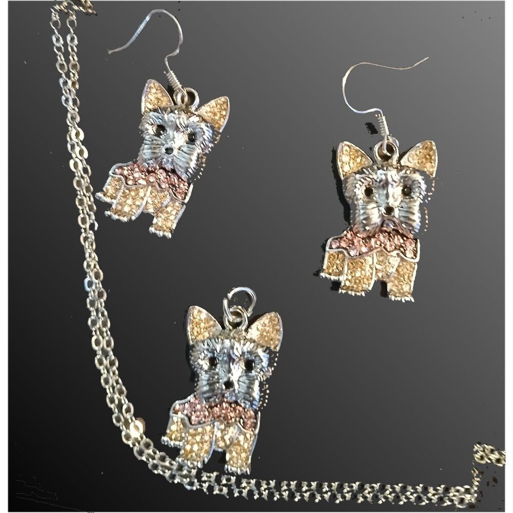 3 Piece Rhinestone DOG Jewelry Set Necklace & Earrings